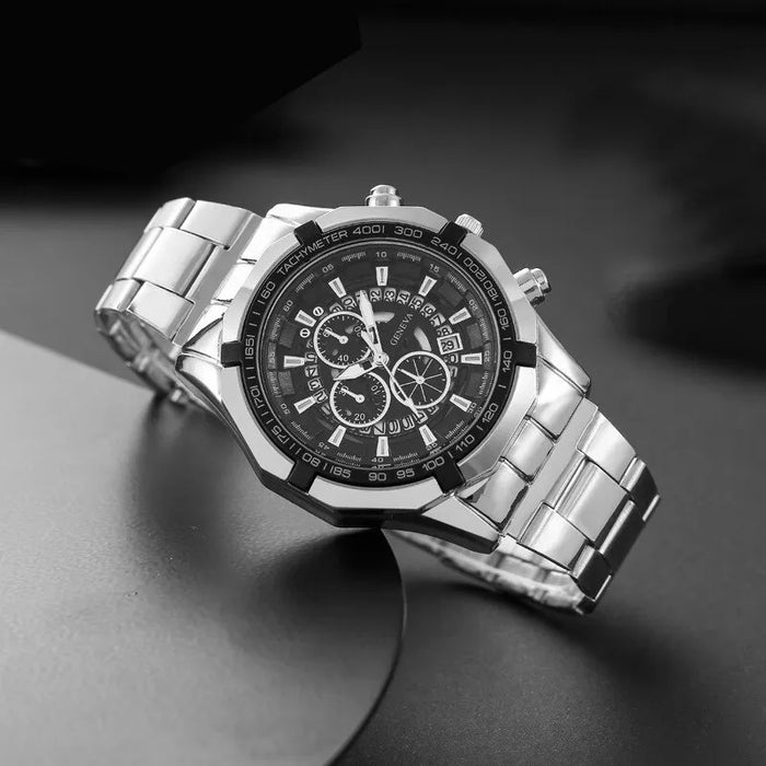 Fashion Mens Necklace Watches Luxury Stainless Steel Quartz Wristwatch Calendar Men Business Casual Watch