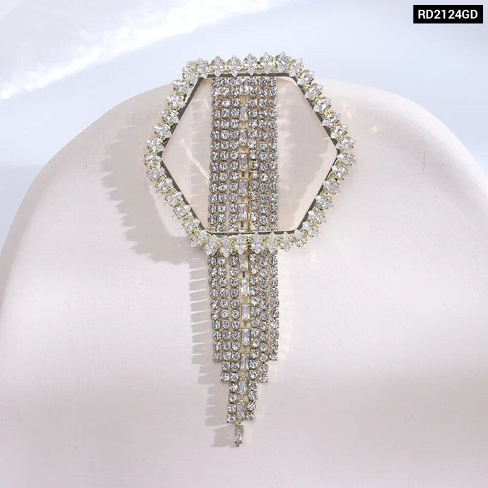 Rhinestone Tassel Brooch Korean Fashion Bow Tie Lapel Pin For Women