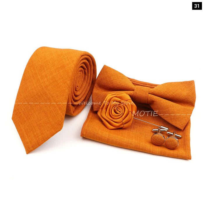 27 Colour Tie Set Classic Cotton Pocket Square Cufflink And Bowtie For Mens Wedding Party Accessories