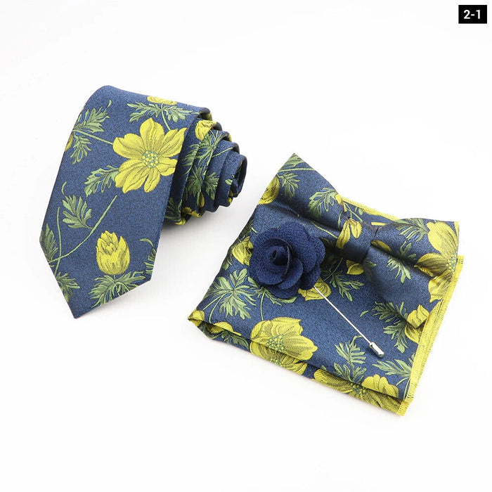 Flower Pattern Ties And Handkerchief Set For Weddings And Business