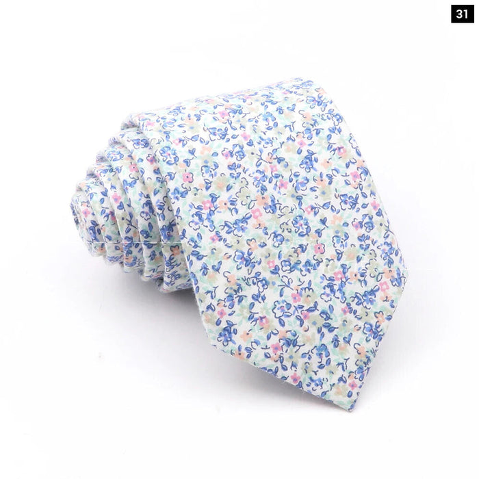 Blue Floral Cotton Ties For Weddings Business And Daily Wear