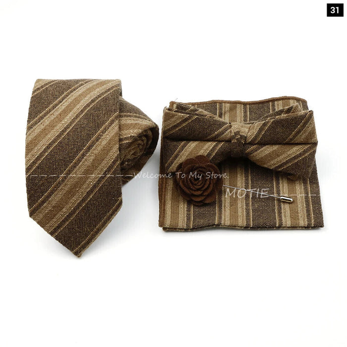 Classic Cotton Striped Necktie Set For Groom Business Or Wedding