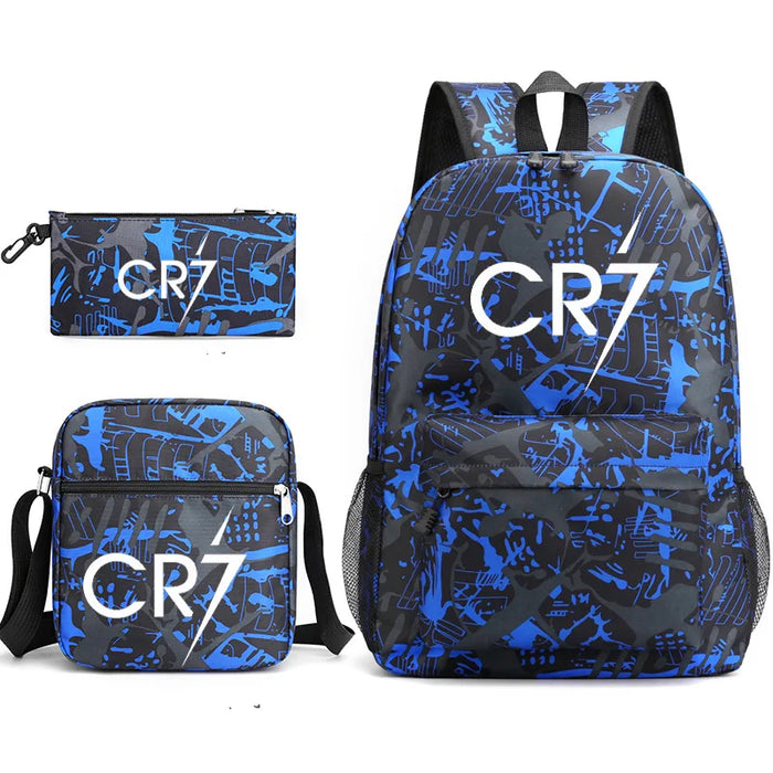 Unisex 3Pcs Football Cr7 3D Print Kids School Bag