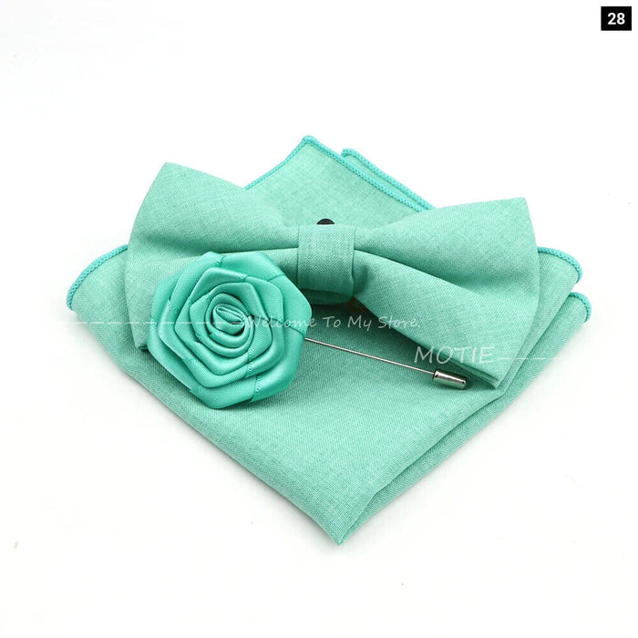 Design Cotton Handkerchief Set Adult And Kids Butterfly Bowtie Cufflink Brooch Party Suit Accessories