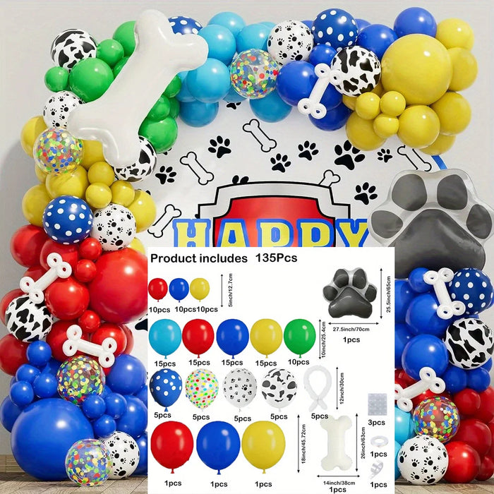 135Pcs Pet Dog Paw Balloon Set With Bone Paw Printed Foil Balloons For Pet Dog Patrol Theme Birthday Party Decoration
