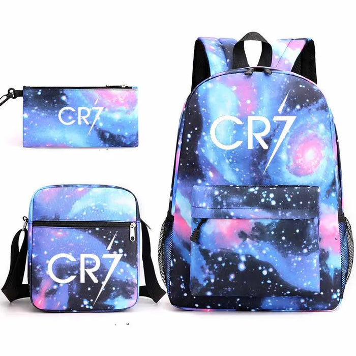 Unisex 3Pcs Football Cr7 3D Print Kids School Bag