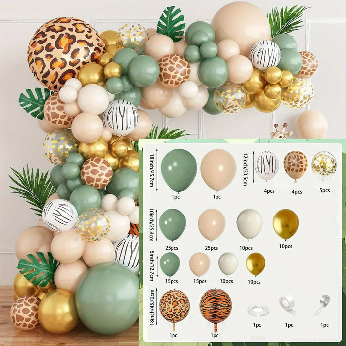 140Pcs Leopard Print And Tiger Print Giraffe Balloon Set Jungle-Themed Birthday Outdoor Picnic Wedding Anniversary Decoration