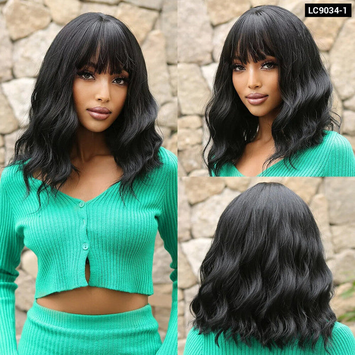 Grey Wavy Bob Wig With Bangs