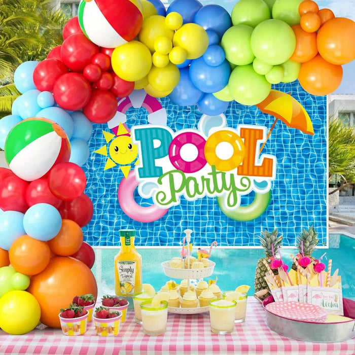 128Pcs Summer Pool Themed Balloon Wreath Arch Set Beach Party Hawaii Holiday Birthday Party Graduation Party Decoration