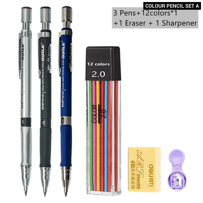 2.0Mm Mechanical Pencil Set With 2B Lead Refill For Writing Sketching And Drawing