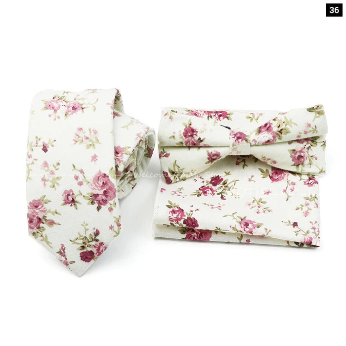 Floral Tie And Handkerchief Set For Business And Weddings