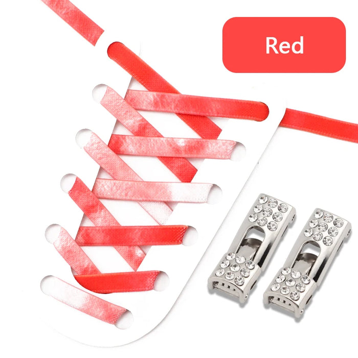 Rainbow No Tie 8Mm Wide Flats Diamond Cross Buckle Rubber Shoe Laces For Kids & Adults Shoes