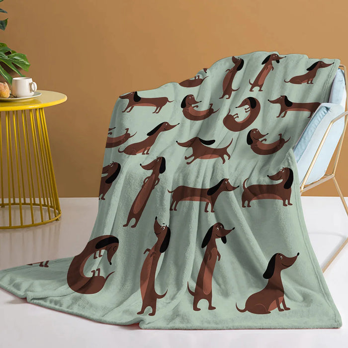 Dachshund Pose Printed Throw Blanket Soft Flannel Fleece For Sofa Couch And Bed