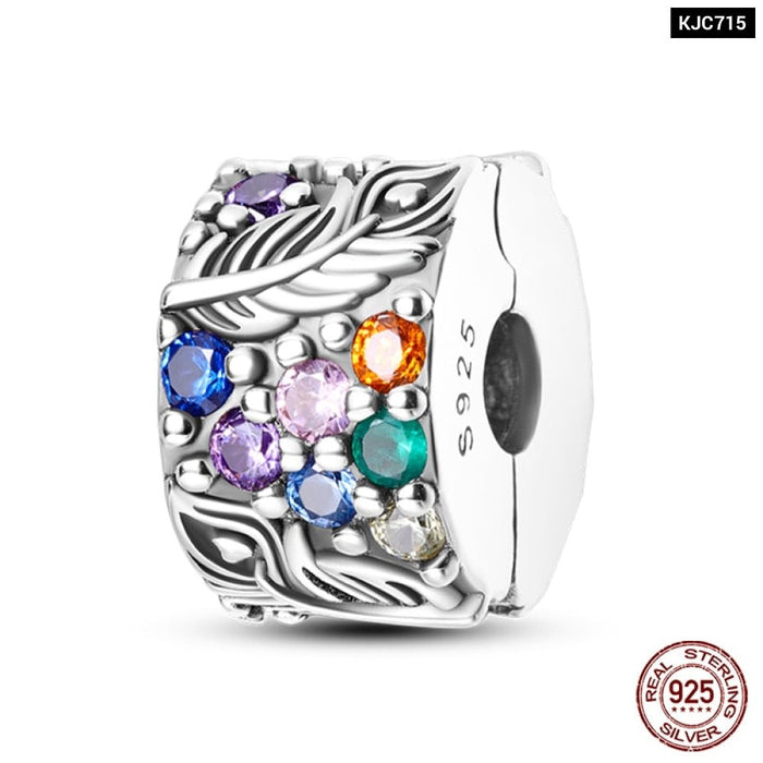 Fit Pandora Original Bracelet 925 Sterling Silver Cats Claw Butterfly Silicone Spacer Beads Colourful Zircon Fine DIY Jewelry