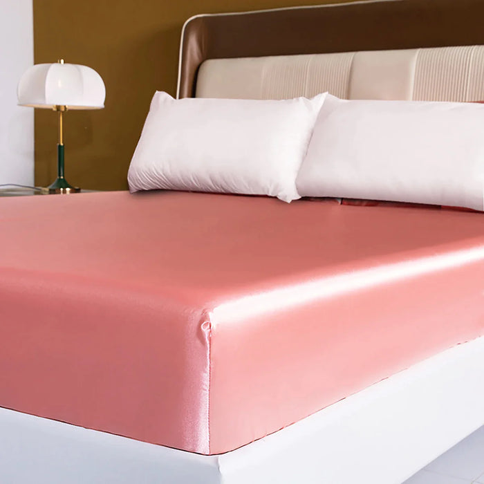 Silky Pink Rayon Satin Fitted Sheet Bedding