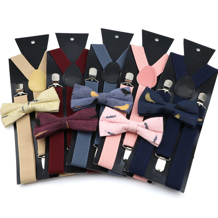 Cotton Suspenders And Bow Tie Set Adjustable And Elastic For Weddings