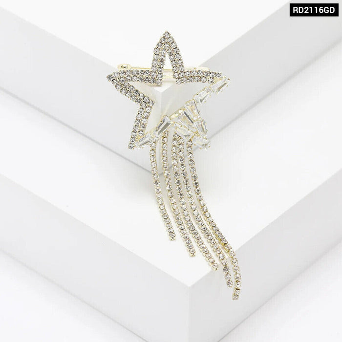 Tassel Brooch Sparkling Stars Lapel Pin For Clothing