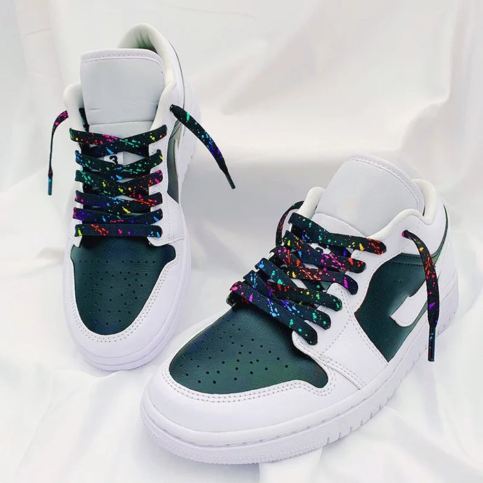 Ink Splatter Sneakers Quality Fabric 0.8Cm Flats Rainbow Shoe Laces 100/120/140/160Cm Length