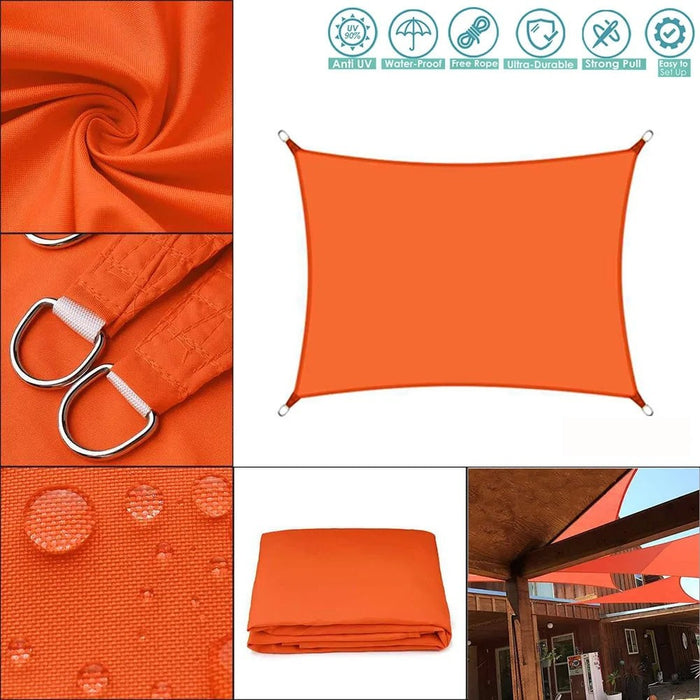 Waterproof 420D Orange Square Rectangle Shade Sail Garden Terrace Canopy Swimming Sun Shade