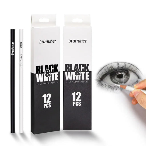 12 Pieces Black White Colour Pencils Permanent Drawing