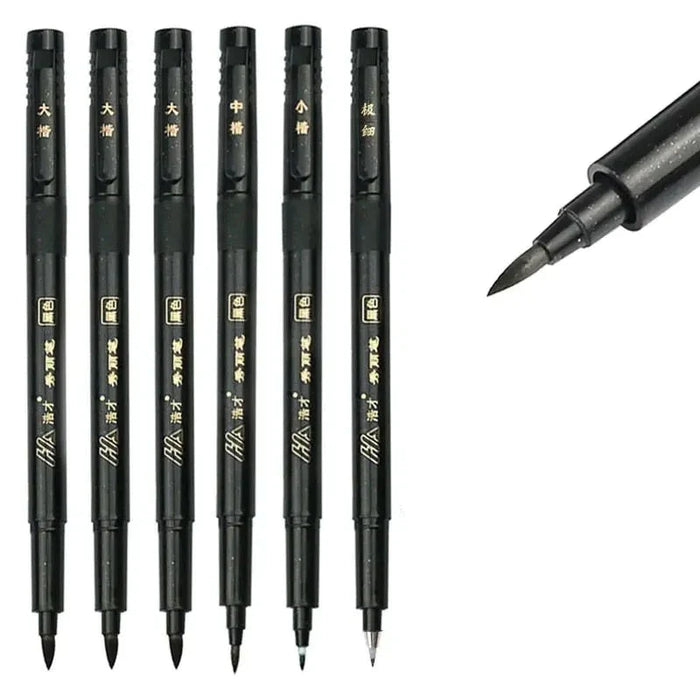 6 Piece Calligraphy Pen Set Fine Brush Markers For Drawing