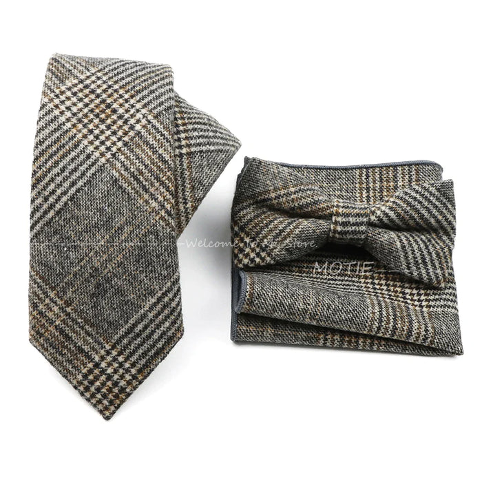 Mens Plaid Wool Tie Set For Business Weddings And Gifts