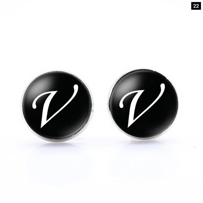 Classic Black Cufflinks For Groom Business 26 Letters Initials Gift