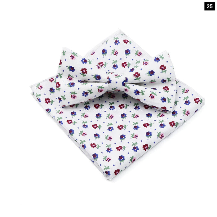 White Cotton Flower Bowtie Set For Weddings And Parties