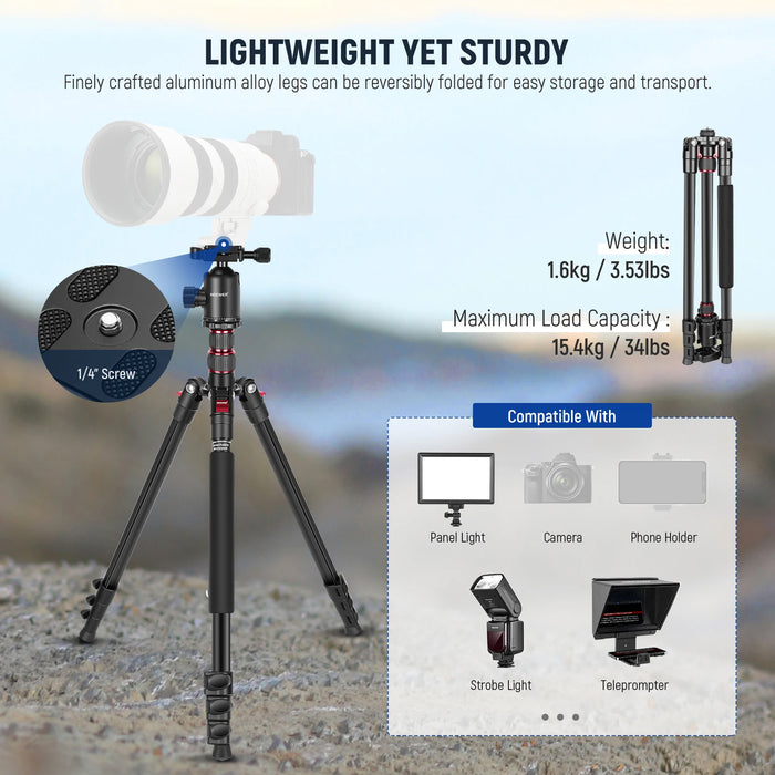 77 Camera Tripod Monopod With Phone Holder Portable Travel Tripod With Remote And 360° Ball Head Aluminum Dslr Tripod