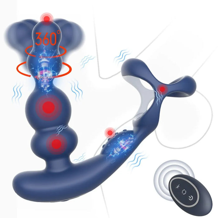 360 Rotating Prostate Vibrator With Dual Motors And Remote Control