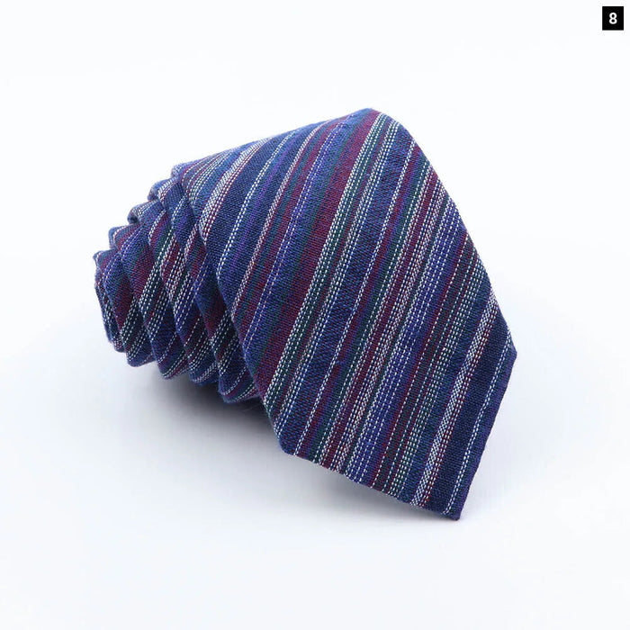 Handmade Mens Striped Ties 6Cm Linen Skinny Neck Tie Red Green Blue Casual Gift