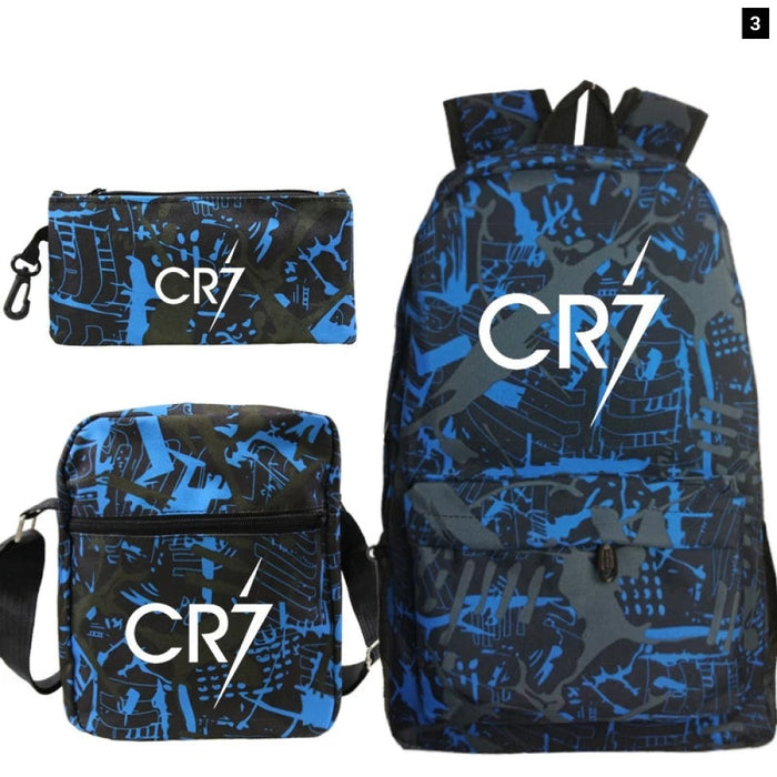 Unisex Football Ronaldo Cr7 3Pcs/Set Laptop School Bag For Kids