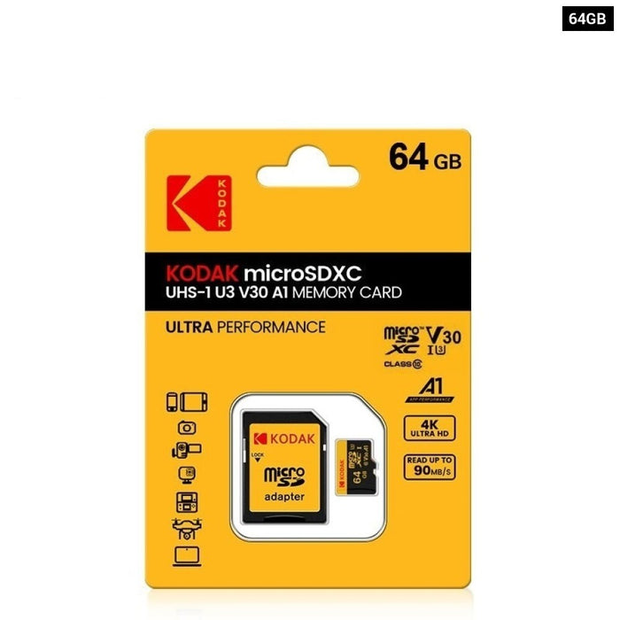 Kodak Micro SD Card Memory Card Class 10 32GB 64GB 128GB 256GB U3 4K High Speed Cartao De Memoria Flash Memory TF Mecard C10