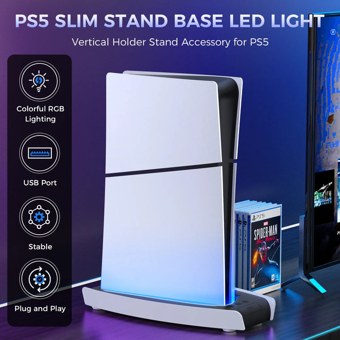 Slim Stand Base Led Light Vertical Holder Stand Accessory For Ps5 Slim