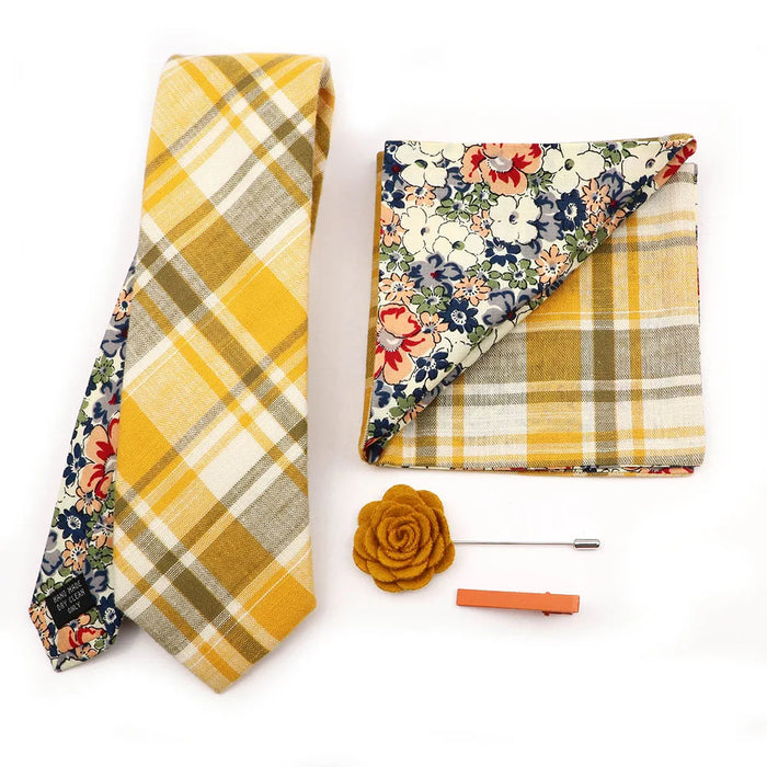 Floral Plaid Cotton Tie Set For Parties And Daily Wear