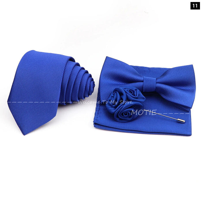 Tie Set Solid Colour Bowtie Handkerchief Brooch Cufflink For Business Weddings And Gifts