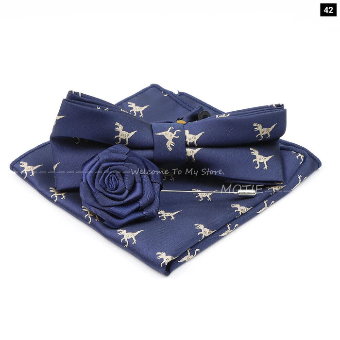 Cartoon Insect Bowtie Set Red Floral Brooches For Men