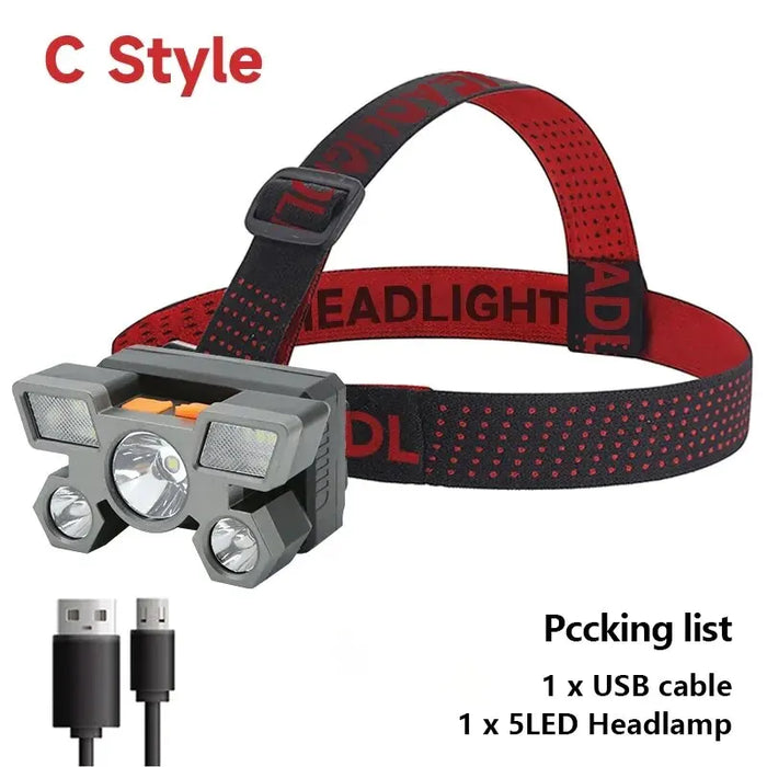 5 Led Rechargeable Flashlight With Built In 18650 Battery Strong Light For Camping Fishing And Adventure