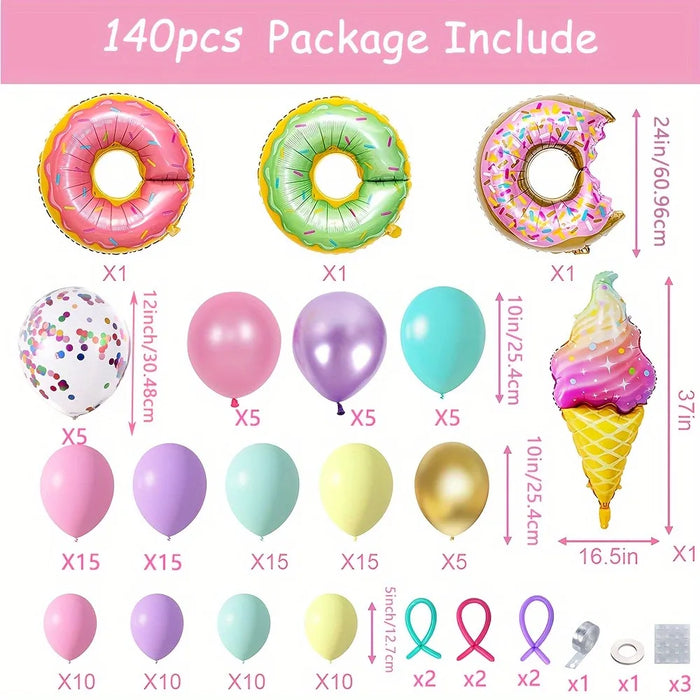 140Pcs Donut Ice Cream Balloon Arch Set Birthday Party Spring / Summer / Autumn Party Swimming Pool Balloon Decoration