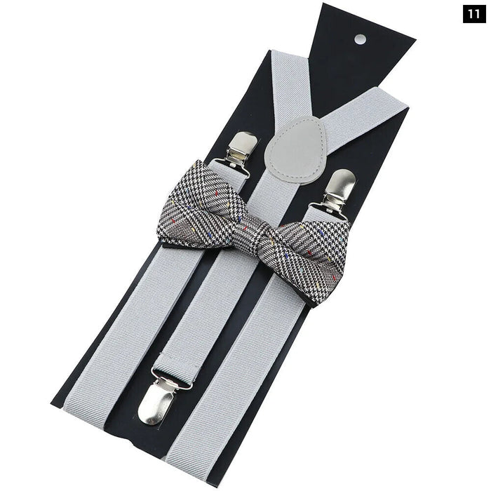 Cotton Plaid Bowtie Suspenders Set For Weddings