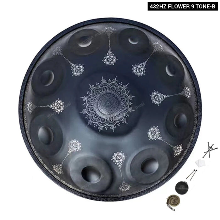 432Hz 12 10 9 Notes 22 Inch Carve-Steel Tongue Hand Pan Drum For Yoga & Meditation