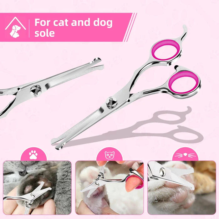 Stainless Steel Dog Grooming Scissors Set Safe Ergonomic Pet Trimmer Kit With Thinning Straight And Curved Shears Comb