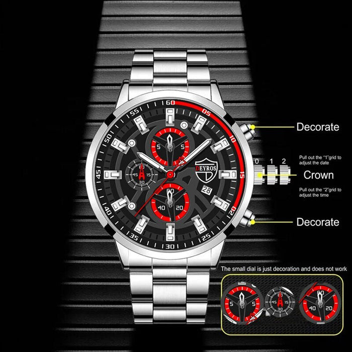 3PCS Set Fashion Luxury Mens Calendar Watches Male Casual Silver Quartz Watch Men