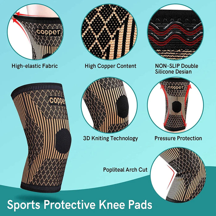 1 Pair Copper Ions Fiber Knee Sleeve For Men Women Workout Joint Pain Relief