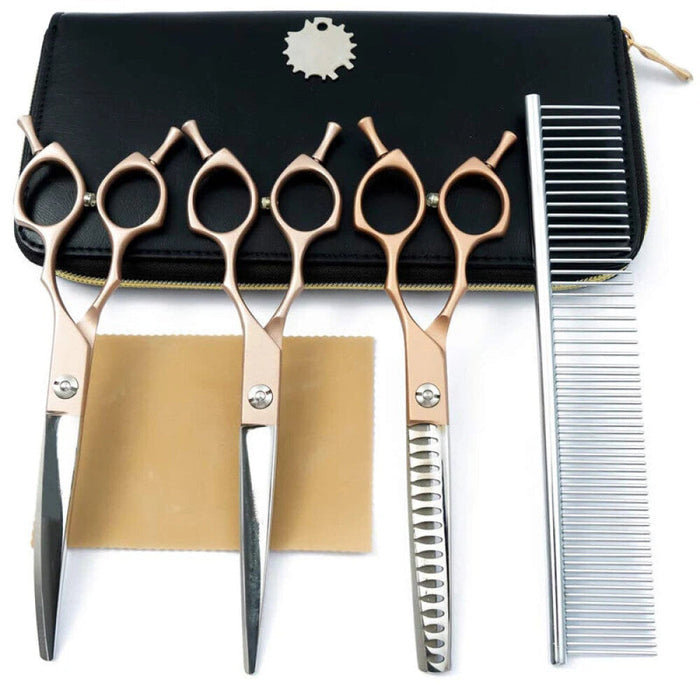 Pet Grooming Scissors Set Stainless Steel Straight Curved And Chunker Shears With Comb