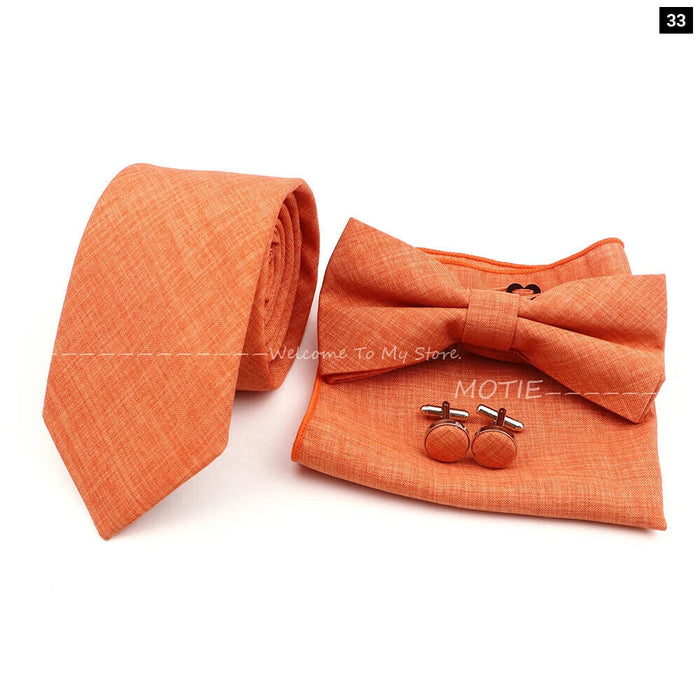 27 Colour Tie Set Classic Cotton Pocket Square Cufflink And Bowtie For Mens Wedding Party Accessories