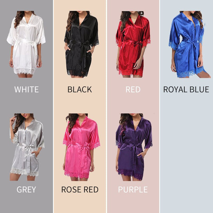 Women Ice Silk Pajamas Robes Sleepwear Nightgowns Nightdress Red Black L XL Lace Smooth Soft Comfortable Casual Pure Colour