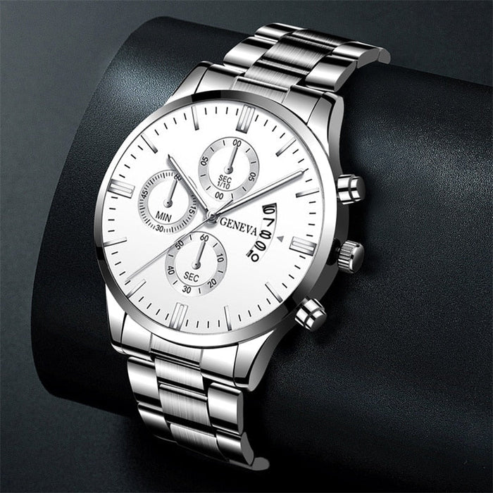 Fashion Mens Watches for Men Luxury Silver Stainless Steel Quartz Wrist Watch Man Business Calendar Watch