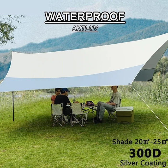 5.2x4.5m Large Silver Coating Tarp Waterproof Hexagonal Awning Camping Outdoor Shade Tarpaulin Tent Shelter Sunshade Flysheet