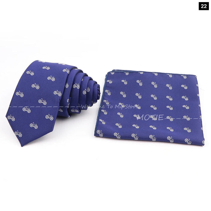 Cartoon Insect Tie Set Blue Bowtie Handkerchief Necktie For Men Business Party Casual Wear Gift